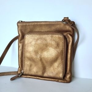 Fossil Metallic Bronze Leather Crossbody Purse